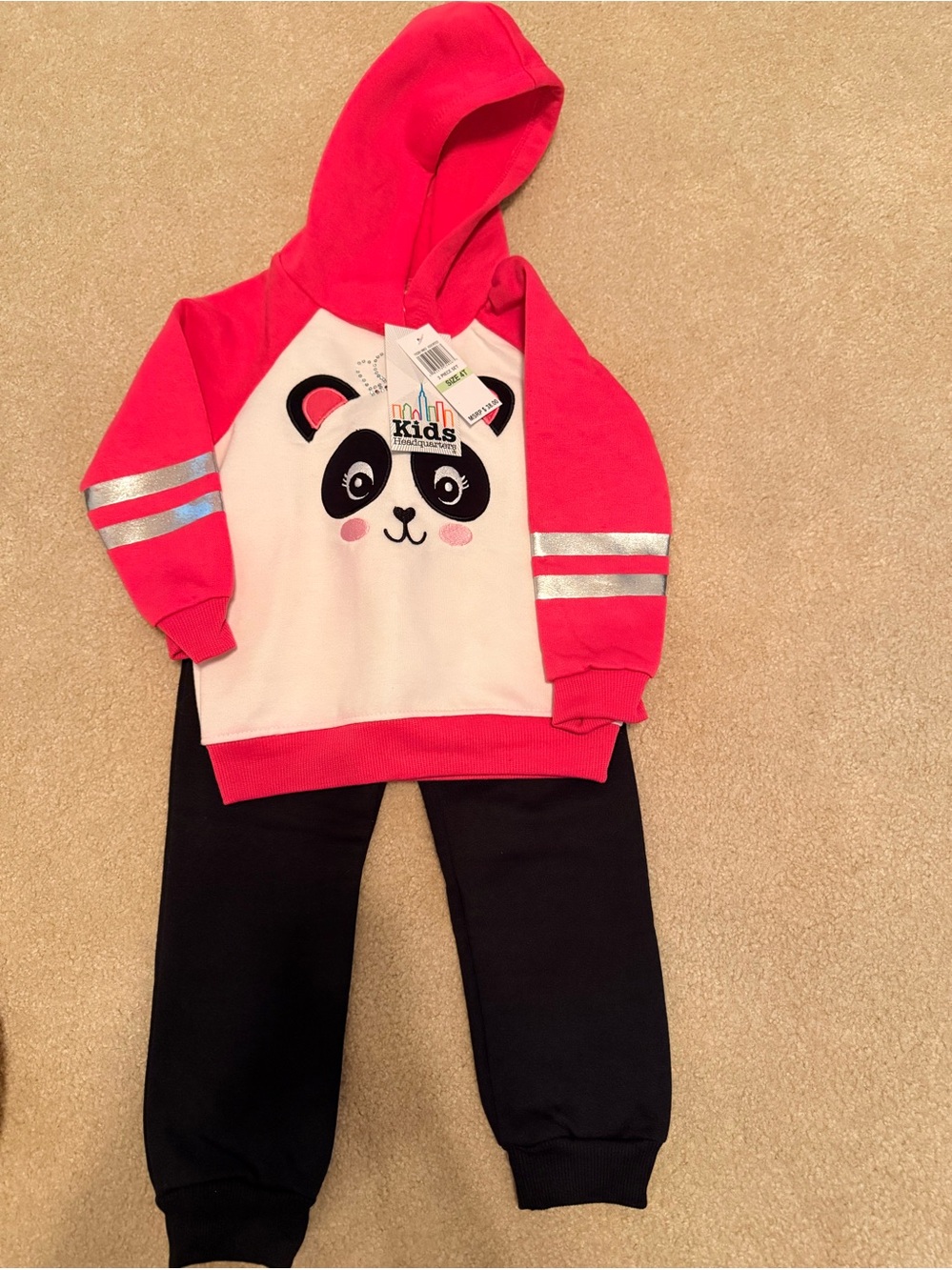 Kids Headquarters Pink Panda Hoodie & Black Joggers Matching Set